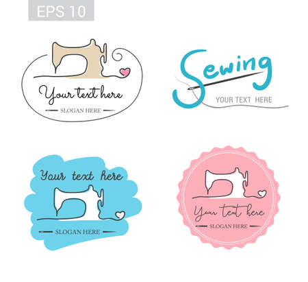 Set of retro garment sewing machine identity badge sticker label for tailor made shopのイラスト素材