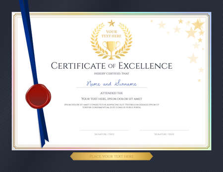 Elegant certificate template for excellence, achievement, appreciation or completion on blue border backgroundのイラスト素材
