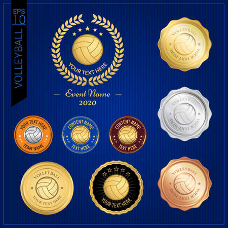 Set of volleyball badge label or emblem for sport competition eventのイラスト素材
