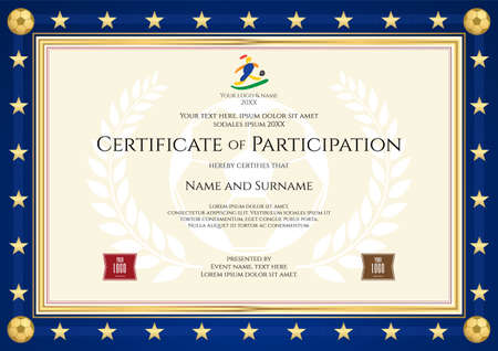 Certificate of participation in sport theme for football match with blue borderのイラスト素材