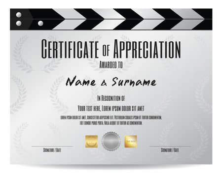Certificate of appreciation with movie film slate in silver tone themeのイラスト素材