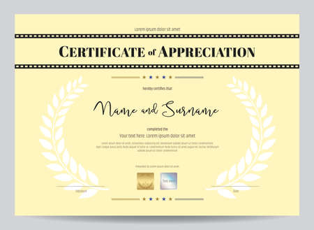 Certificate of appreciation template with movie film stripe header and award laurelのイラスト素材