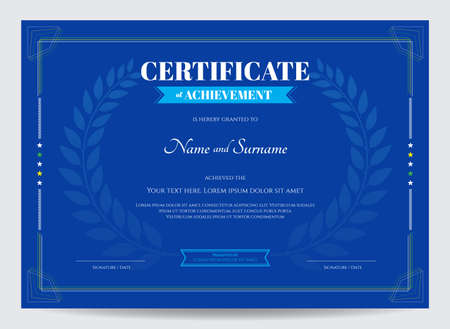 Certificate of achievement template with award laurel on blue backgroundのイラスト素材