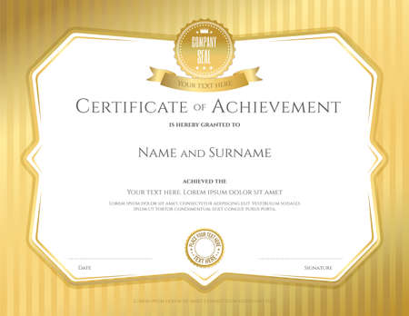 Certificate of achievement template in vector with applied Thai art background, gold colorのイラスト素材