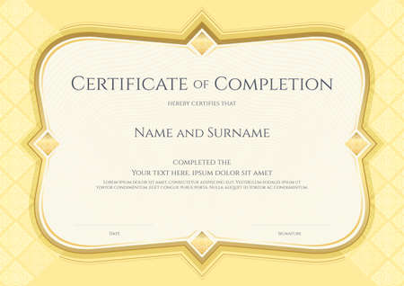 Certificate of achievement template in vector with applied Thai art background, gold colorのイラスト素材
