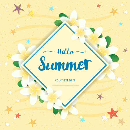 Summer greeting season with Plumeria Flowers frame or Summer floral Designのイラスト素材