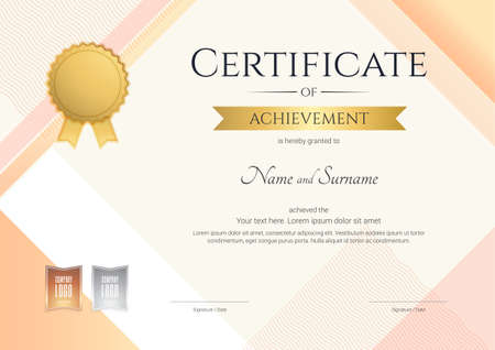 Modern certificate of achievement template with modern colorful pattern in vector illustrationのイラスト素材