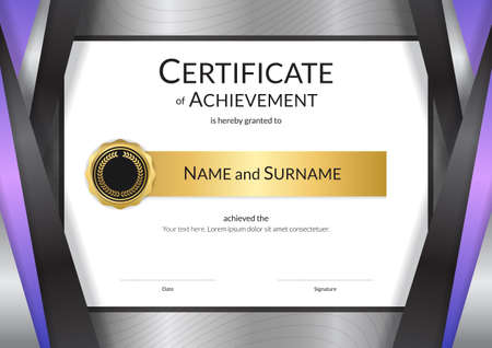 Luxury certificate template with elegant silver border frame, Diploma design for graduation or completionのイラスト素材