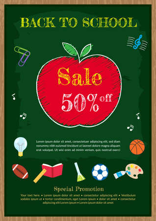 Welcome back to school poster, banner or flyer for sales discount event, vector illustrationのイラスト素材