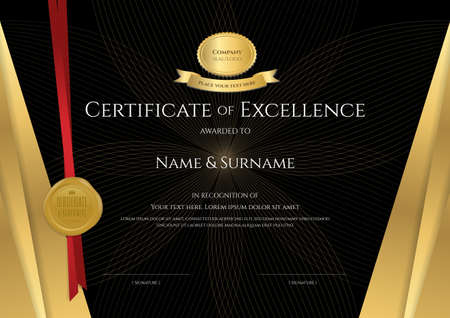 Luxury certificate template with elegant black and golden border frame, Diploma design for graduation or completionのイラスト素材