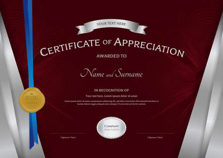 Luxury certificate template with elegant silver border frame, Diploma design for graduation or completionのイラスト素材