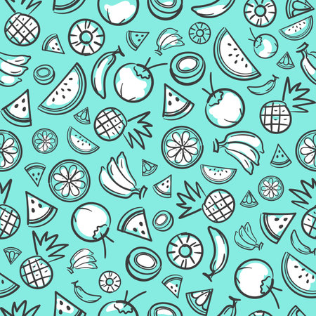Sketch mixed tropical fruits seamless pattern background vector format