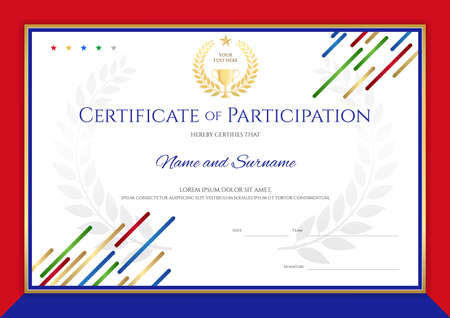 Certificate template in sport theme with sport color stripe theme border frame, Diploma designのイラスト素材