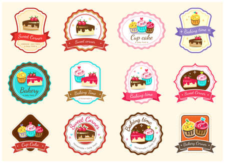 Set of cute sweet bakery badge label and logoのイラスト素材