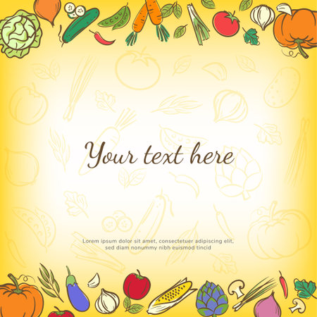 Fruits and vegetables cute banner background template with copy space for promotional or sales eventのイラスト素材