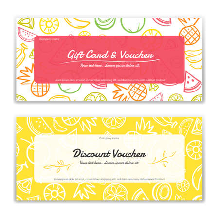 Fruit theme gift certificate, voucher, gift card or cash coupon template in vector formatのイラスト素材