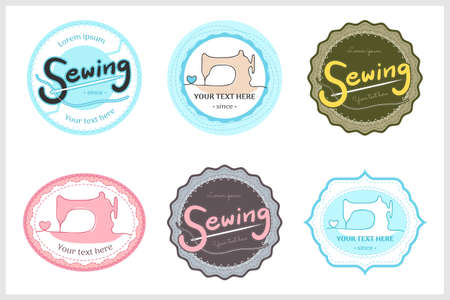 Set of retro garment sewing machine identity badge sticker label for tailor made shopのイラスト素材