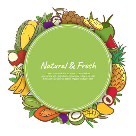 Tropical fruits cute banner background template with copy space for promotional or sales eventのイラスト素材