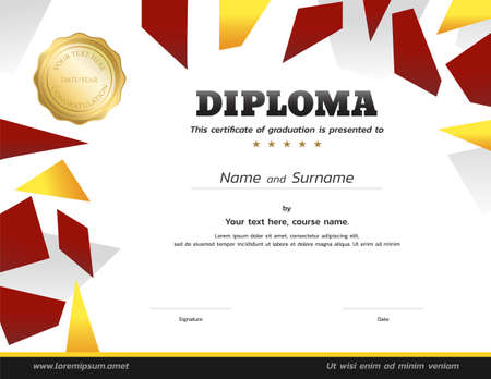 Illustration pour Kids Diploma or certificate template with gold seal - image libre de droit