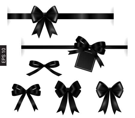 Black ribbon with tag element on white for decorationのイラスト素材