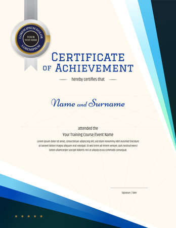 Modern certificate template with elegant border frame, Diploma design for graduation or completionのイラスト素材