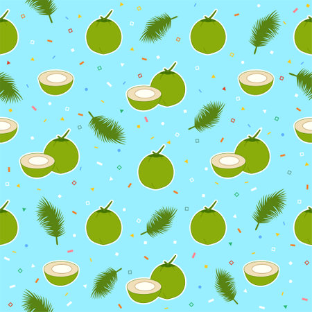 Young coconut seamless pattern backgroundのイラスト素材