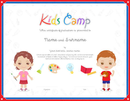 Kids Diploma or certificate template with colorful background for kid campのイラスト素材