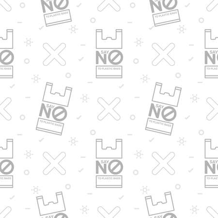 Zero waste and say no to plastic bags seamless pattern on green backgroundのイラスト素材