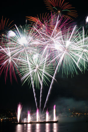 Beautiful Fireworks Over the Lake