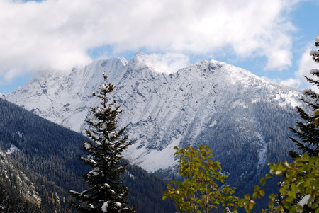 Early snow at Cascade National Park in Washington stateの写真素材