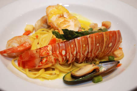 delicious paster with lobster and musselsの写真素材