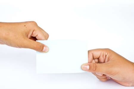 Blank card in the handの写真素材