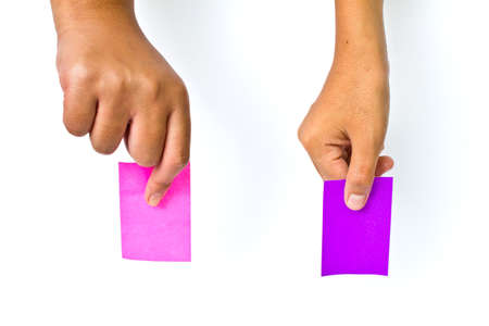 Blank color card in two handsの写真素材