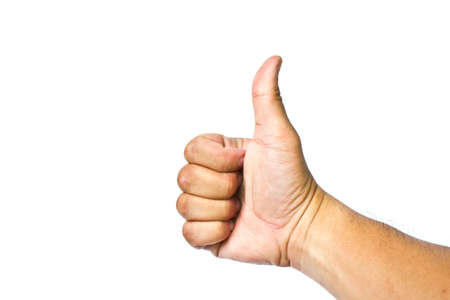 men's hand make thumbs upの写真素材