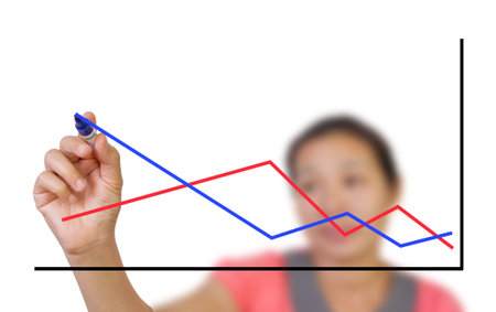 Asian business woman writing up graph on the whiteboard.の写真素材