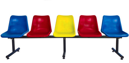 plastic chairs at the bus stop isolated on white background の写真素材