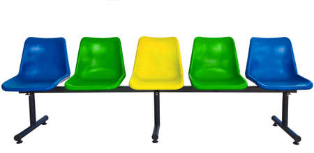 plastic chairs at the bus stop isolated on white backgroundの写真素材