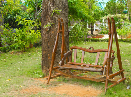 wooden bench in the garden, decorative in the houseの写真素材