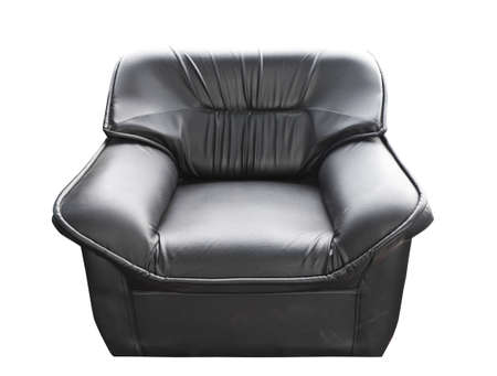 the black leather sofa isolated on white with clipping pathの写真素材