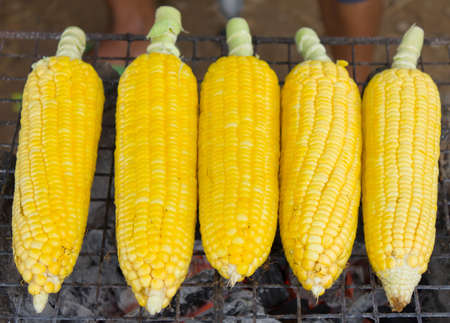 grilled sweet corn on the stove, snack in Thailandの写真素材