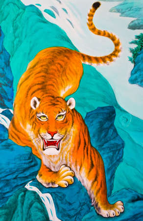 tradition chinese painting on chinese temple wall in Thailandのeditorial素材