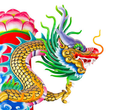 dragon statue on white background with clipping pathの写真素材