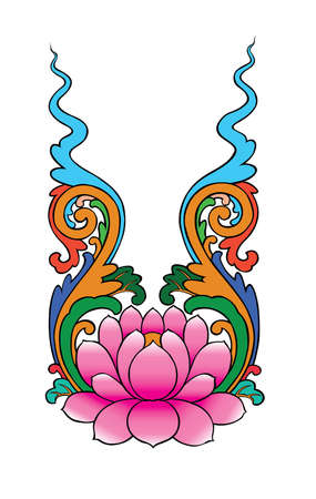 lotus painting chinese style on white backgroundの写真素材