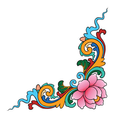 lotus painting on white background for decorative corner of the frameの写真素材