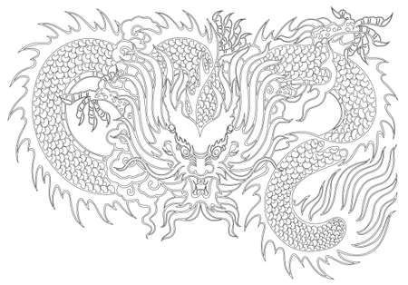 dragon painting chinese style on white background from illustrator for coloringの写真素材