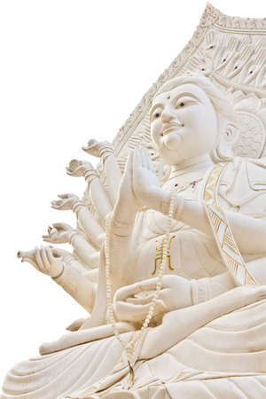 Guan Yin statue on white background with clipping pathの写真素材