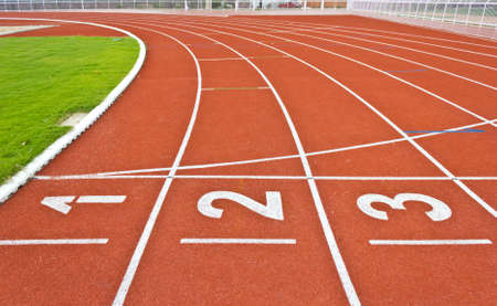 number one two and three on running track linesの写真素材