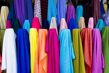 colorful from the row of fabrics in fabric storeの写真素材