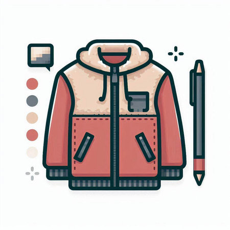 Vector illustration of warm winter jacket and pencils. Winter clothing.のイラスト素材