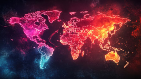 World map splitting into economic blocs with glowing color zones and trade arrows, --chaos 30 --ar 16:9 --v 6.1 Job ID: a9f10510-be2c-4a24-b8a0-1f8f4edac079の素材